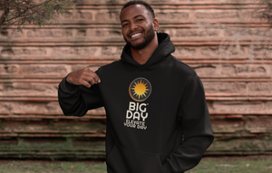 BIG DAY® Men's Hoodies - smiling man wearing BIG DAY Elevate Your Day black hoodie
