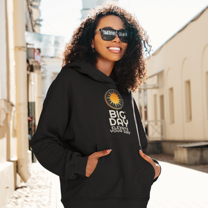 BIG DAY® Women's Hoodies - smiling woman wearing BIG DAY Elevate Your Day black hoodie