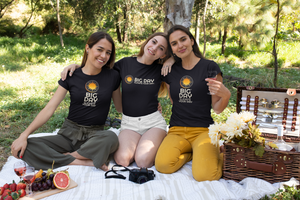 BIG DAY® Women's T-shirts - three women wearing BIG DAY Elevate Your Day black t-shirts during picnic