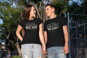 BIG DAY® Friends Collection - couple wearing It's My Boyfriend's BIG DAY & It's My Girlfriend's BIG DAY black t-shirts